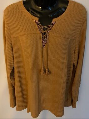 Style & Co LS Mustard Boho Top Sz 1X NWOT